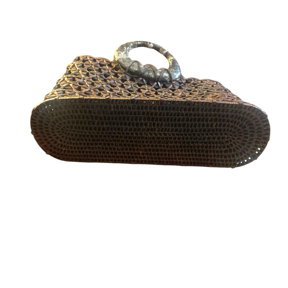 Serpui Marie Eclectic Handmade Rattan Handbag Mother Of Pearl Handle Designer - Picture 5 of 7